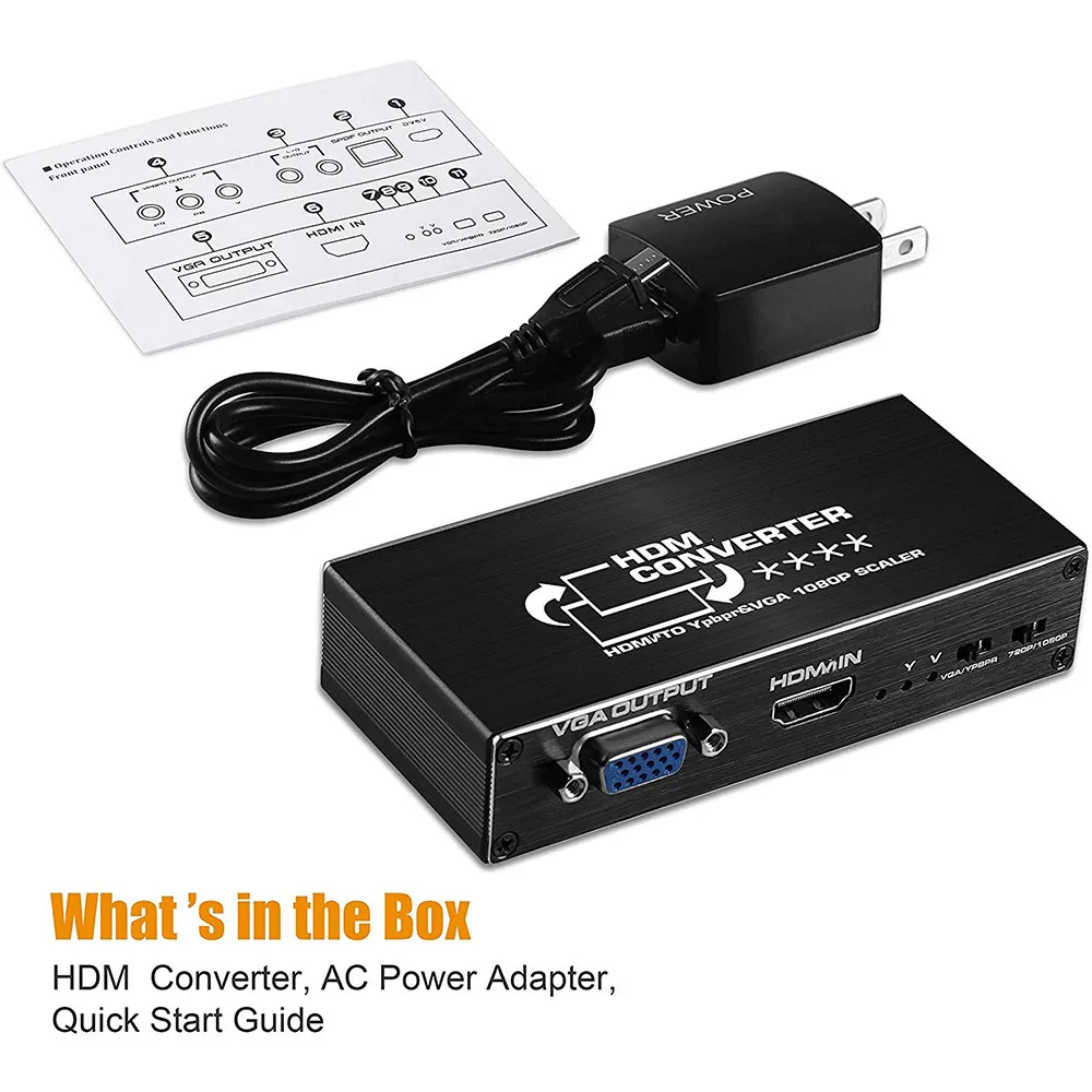 Скалер HDMI-совместимый с YPbPr преобразователь 1080P HDM в компонентный RGB/5RCA или VGA