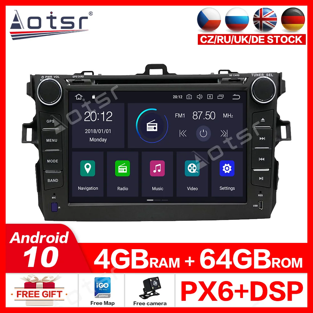 Android 10 0 4G + 64GB Автомобильный dvd-плеер GPS навигация для Toyota Corolla 2007-2013 радио рекордер