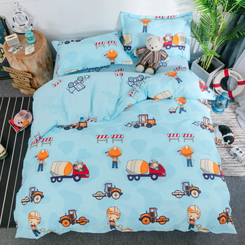 

Free shipping 100%cotton children cartoon digger mixed dirt mixers roller-truck 3/4pcs single/twin full queen size bedding set
