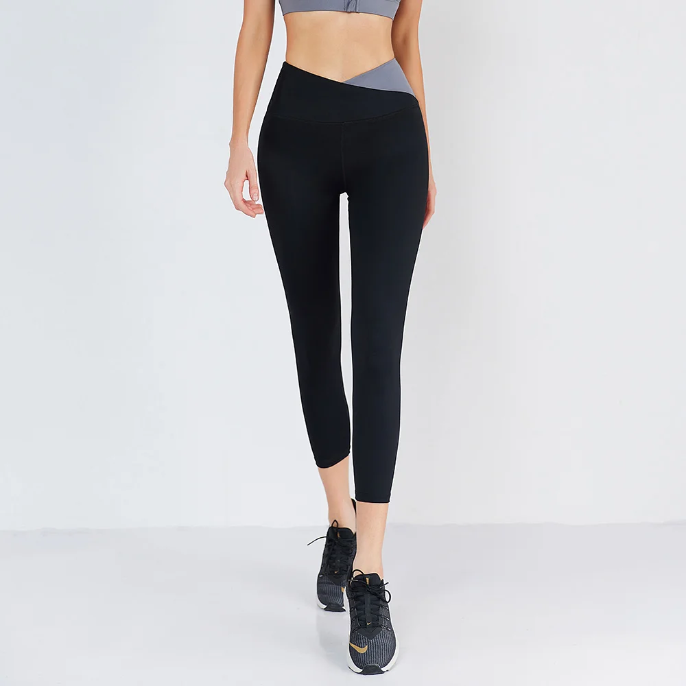 

Women Leggings Cross Color Blocking High Waist Yoga GYM Athletics Runing Tight Pants