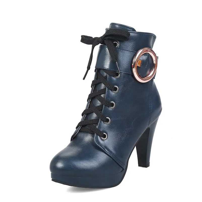 

ANNYMOLI Ankle Boots Super High Heel Woman Boots Zip Platform Spike Heel Short Boots Lace Up Buckle Lady Shoes Autumn Winter 46