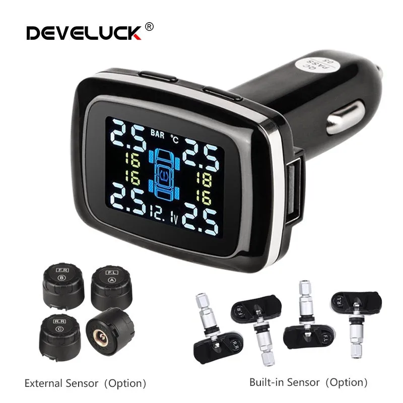 TPMS прикуриватель светодиодный дисплей внешние внутренние датчики USB порт