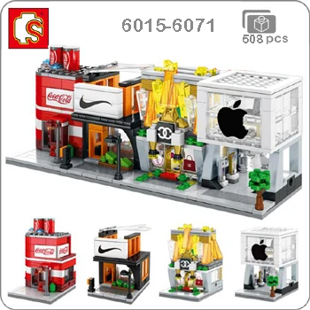 6015-6071 Sembo Mini City Street, кофейная пицца, хижина, магазин, ресторан, Китай, городской набор, 3D модель, блоки, строительные игрушки для детей, без коробки - Цвет: 6015-6071