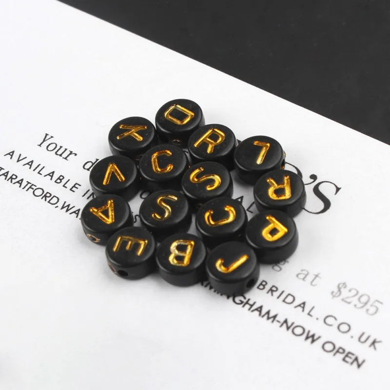 4x7mm 100pcs Black Mixed Alphabet Beads Round Loose Letter Acrylic For Jewelry Making DIY Charm Bracelets Accessories | Украшения и