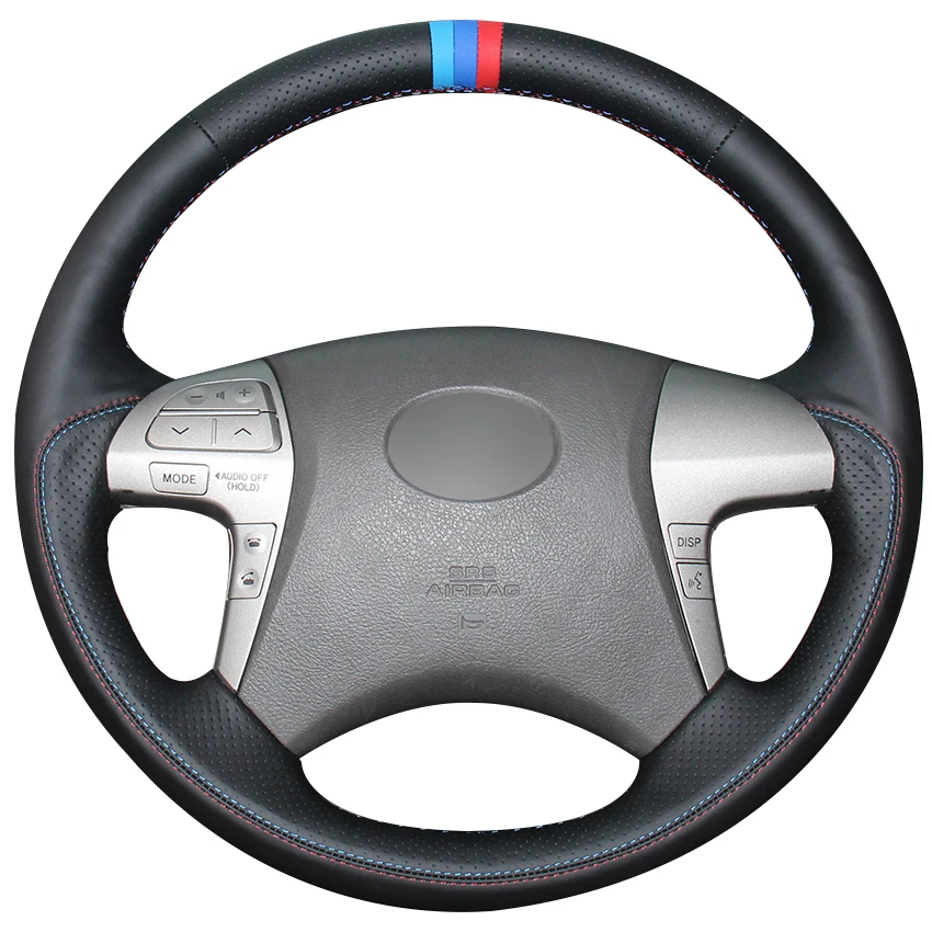 

Black Natural Leather Light Blue Blue Red Marker Car Steering Wheel Cover for Toyota Highlander 2009-2014 Camry 2007-2011