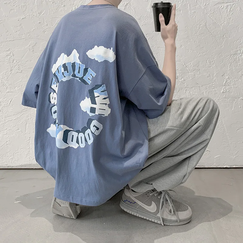 

Japanese And Korean T-shirt Men 2021 Summer New Youth Bf Tide Brand Loose Large Size Short Sleeve Trend Bottoming Street Beach