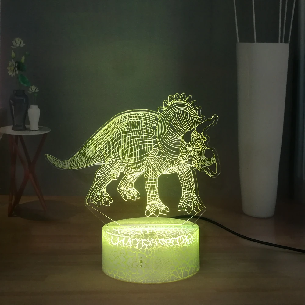 Новый светодиодный 3d ночник с динозавром акриловая визуальная Настольная лампа
