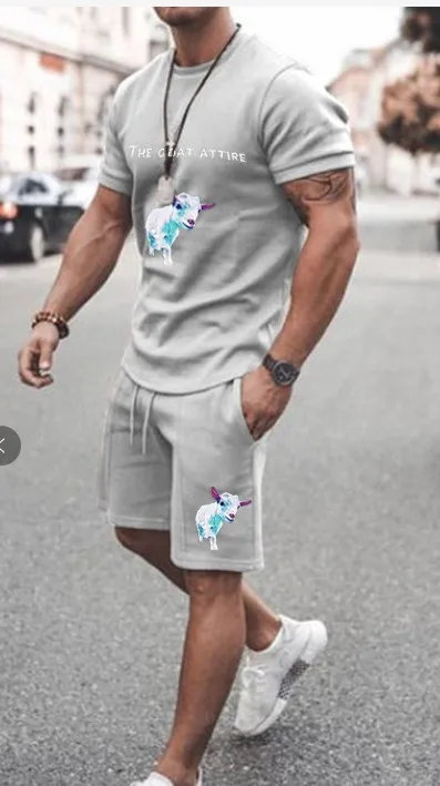 

2021 Summer New Men Logo Exercise Sets Short Sleeve T Shirt +Shorts Solid Male Tracksuit Set Men's National Style 2 Pieces Set