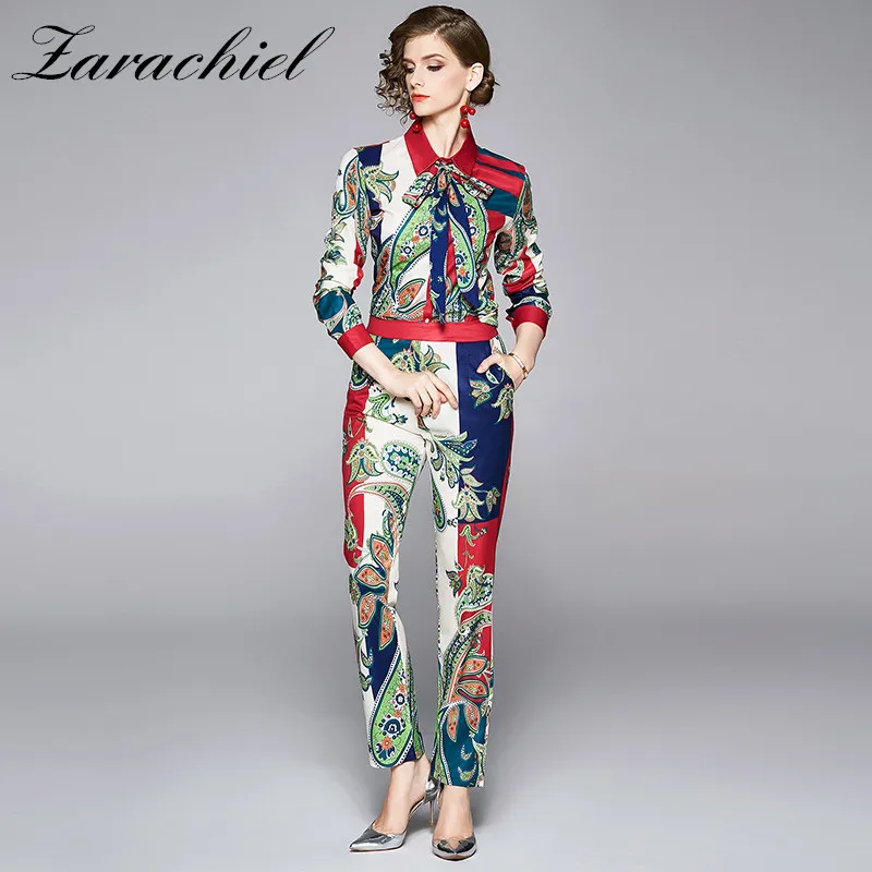 2020 Весенняя мода комплект со штанами костюмы для женщин с отложным воротником