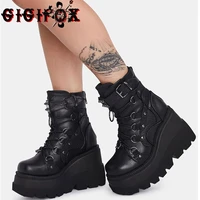 gigifox brand fashion gothic big size 43 high heels black back zipper ankle platform boots street cool woman wedges shoes