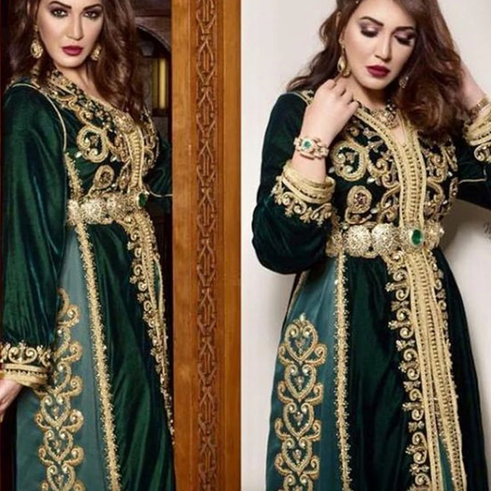 Марокканские Caftan платья Вышивка Аппликации длинное вечернее платье с