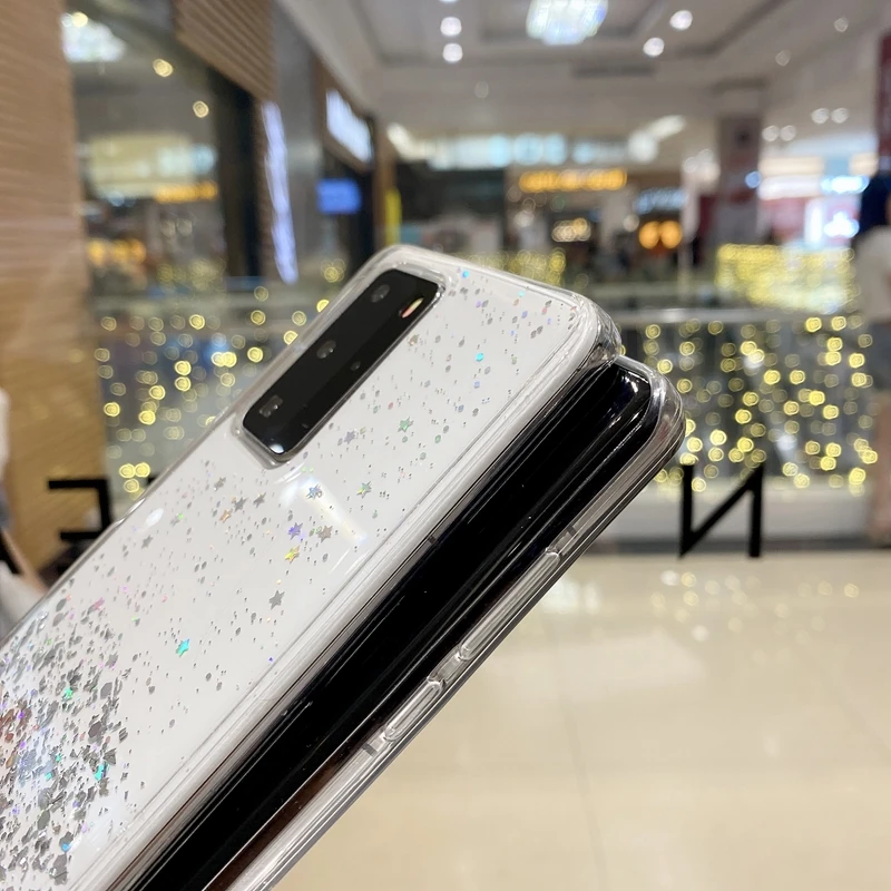 Блестящий блестящий чехол со звездами и блестками для Huawei P20 Pro P30 P40 Lite с ожерельем