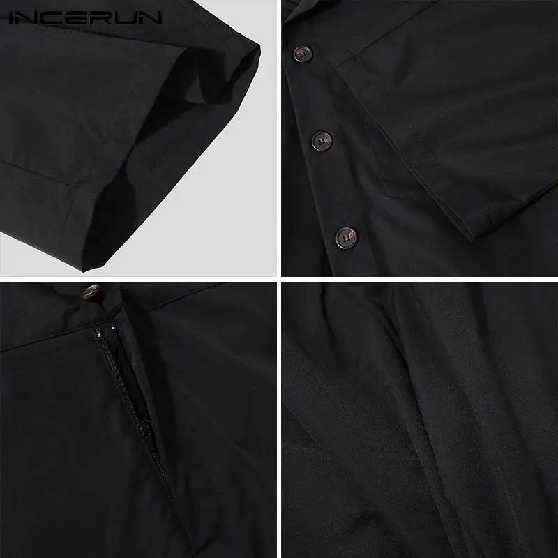 

INCERUN Fashion Men Rompers Solid Color Lapel Short Sleeve Streetwear Casual Jumpsuits Summer 2021 Loose Men Cargo Overalls 5XL
