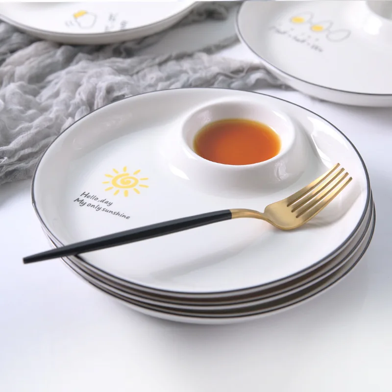 22 см мультяшная круглая керамическая тарелка скандинавский черный край для