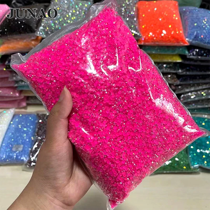 

2023 JUNAO Wholesale 2mm 3mm 4mm 5mm 6mm Jelly Rose AB Resin Rhinestone Flatback DIY Stones in Bulk Non Hot Fix Nail Strass