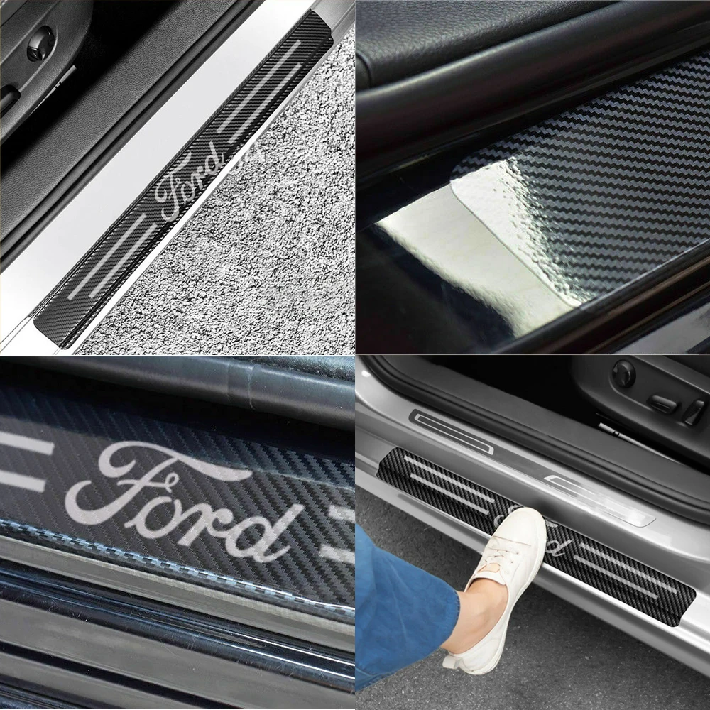 4PCS Car Door Sill Carbon Sticker For Ford Fiesta Mondeo Leather Fiber Plate Threshold Auto Accessories | Автомобили и мотоциклы