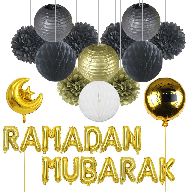 Золотой/Серебряный Рамадан Kareem украшение для фонаря бумажные помпоны вечеринки