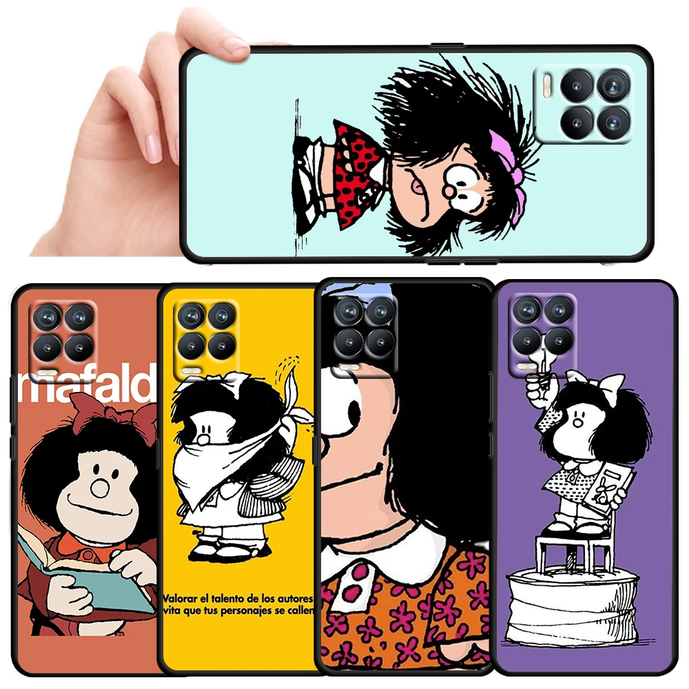 

Popular Cute Mafalda For OPPO Realme Narzo 30 20 8 8i 7 6 5 3 2 Pro Global 5G Soft Silicone Black Phone Case Cover