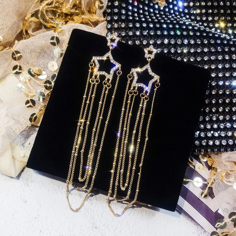 

Five pointed star Full diamond Earrings Female Pearl Tassel Earrings Fashion Jewelry Bohemian Geometric Hoop Earings