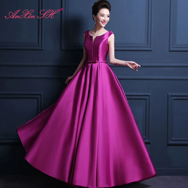 Женское атласное длинное вечернее платье AnXin SH Красное Атласное винтажное цвета