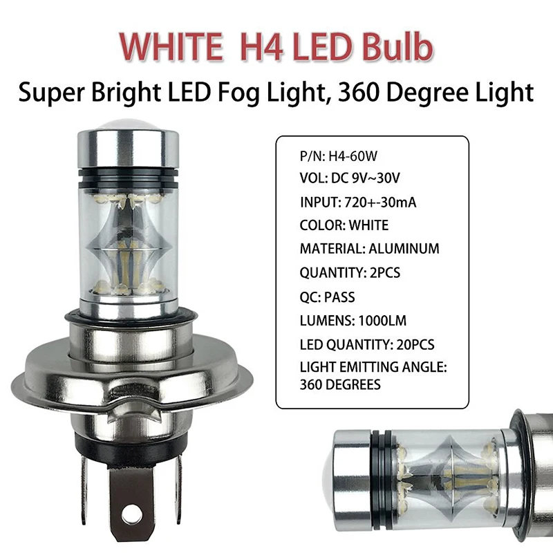

2Pcs High Power Foglight 60W Extremely Bright 6000K COB LED Lights Canbus Bulbs 1000LM DRL H4 H7 H8 H11 9005 9006 Car Styling