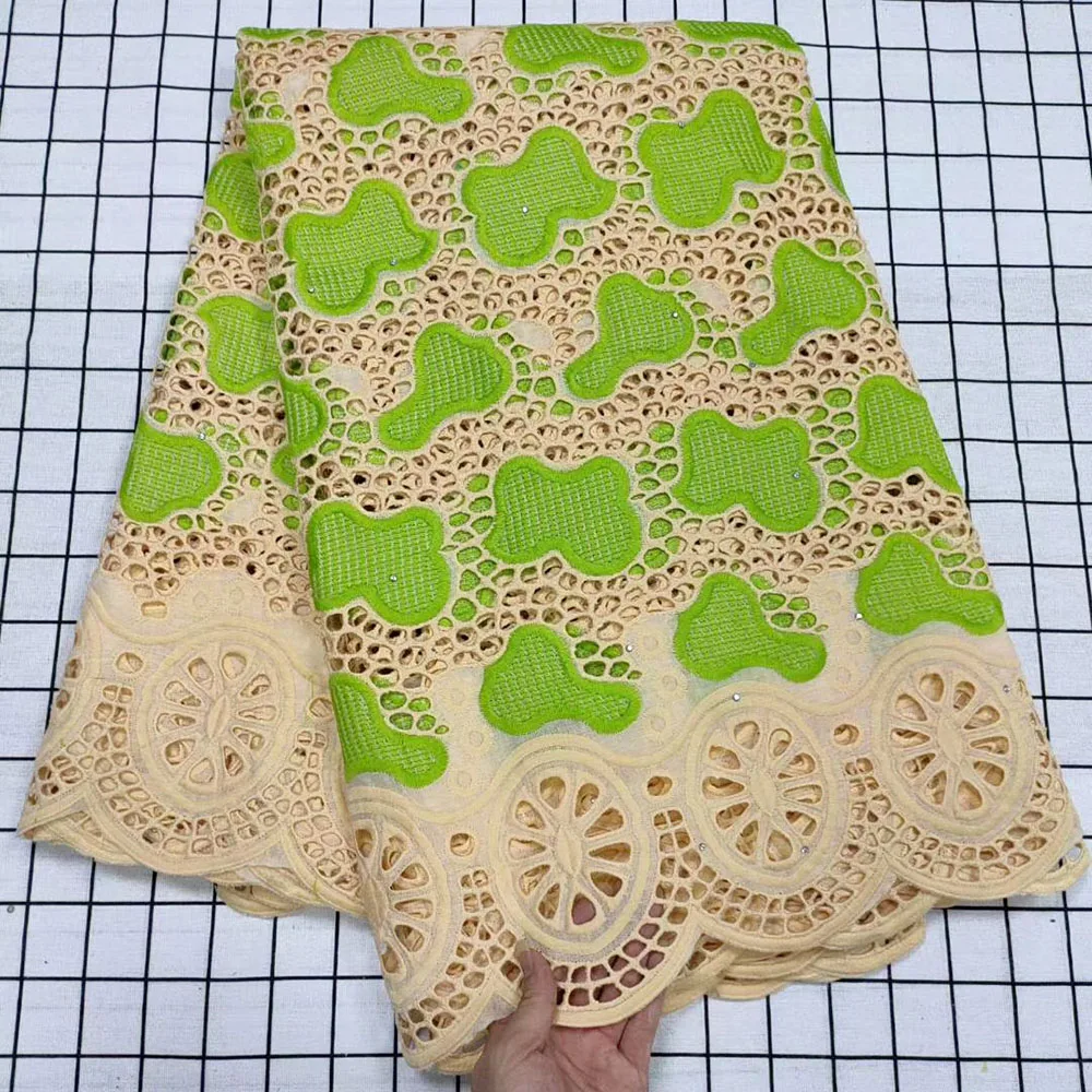 

African Lace Fabric With Stones Eyelet Holes Guipure Cord Water Soluble Lace For Nigeria Wedding Dress Sew
