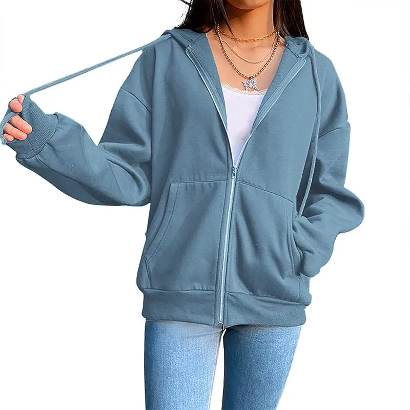 Biggorange Y2K Oversized Zip Up Hoodie Women Sweetshirts Jacket Clothesstreetwear Vintage Pockets Long Sleeve Pullovers E-Girl