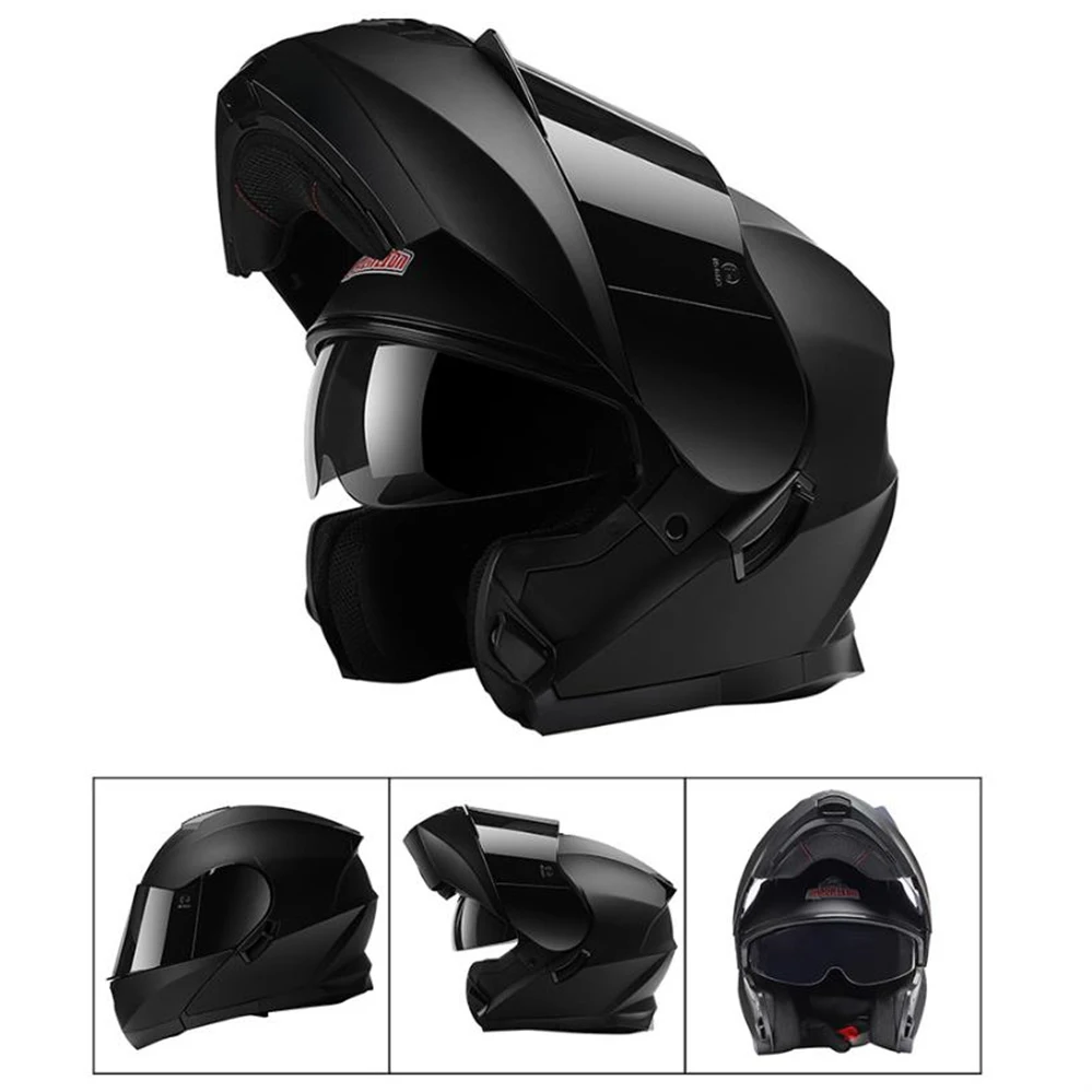 BlackLion Motorcycle Dual Visor Lens Flip Up Helmet Classic Cool Motocross Racing Full Face Helmets Casco Moto DOT Approved enlarge