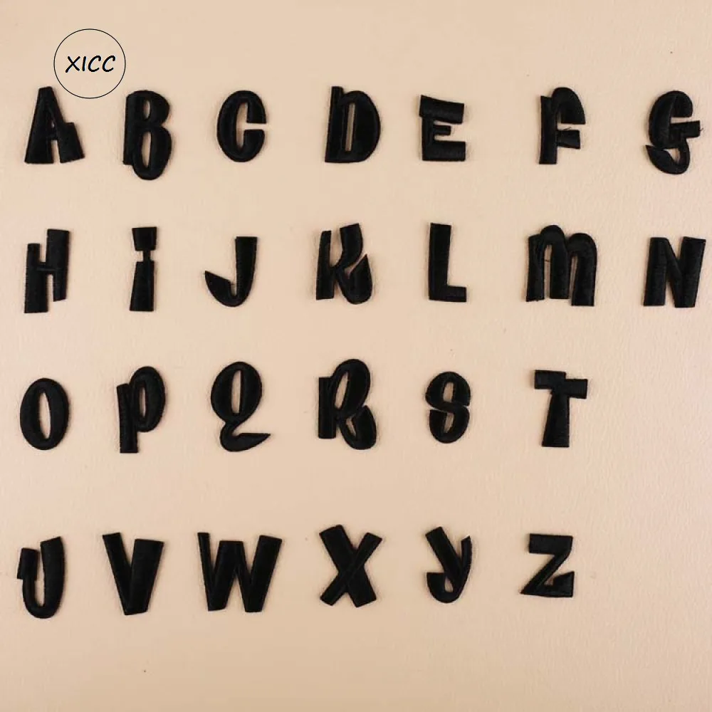 

XICC 1PC A-Z Black English Alphabet Letteres Iron On Patch Mixed Embroidered Sew on Bagde For Clothes Bag Pant Stickers Applique