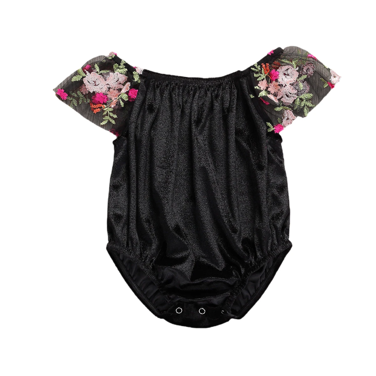 Комбинезон для новорожденных с коротким рукавом и вышивкой открытыми плечами |