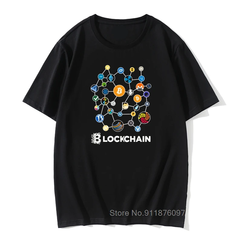 

Blockchain BitCoin Litecoin Ripple Ethereum Cryptocurrency T Shirt For Men Popular Tee Christmas tees Tshirt Cotton