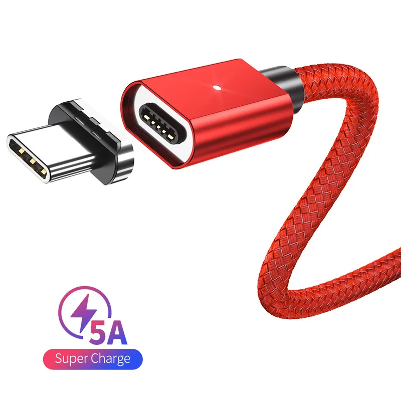 FPU 5A Магнитный кабель usb type C супер быстрая зарядка USB C магнитное зарядное устройство type-C зарядный шнур для мобильного телефона huawei Xiaomi провод - Цвет: Red For Type C