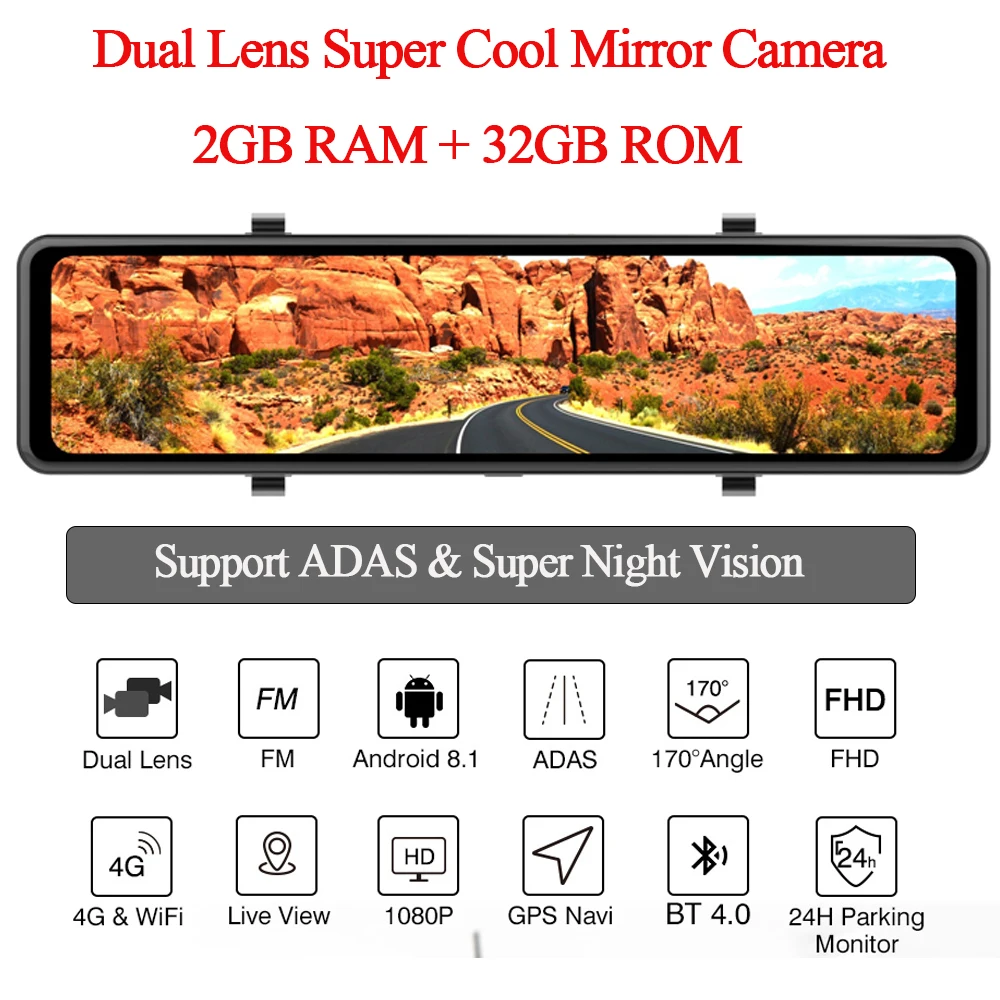 Зеркало видеорегистратор D1A 12 дюймов Android 8 1 HD 1080P камера заднего вида Wi Fi GPS