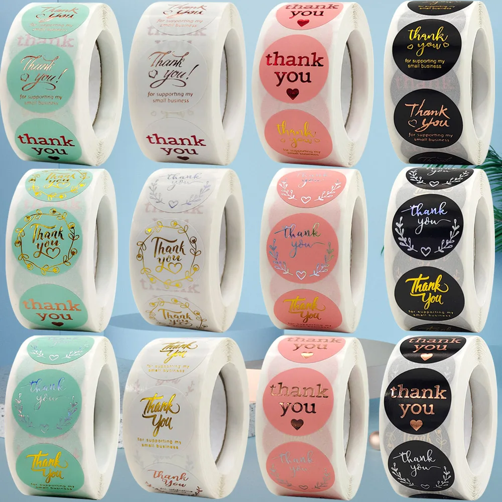 

Голографические наклейки с надписью Thank You для празднования бизнеса с нами, золотые, зеленые, розовые этикетки, герметичные конверты, подарк...