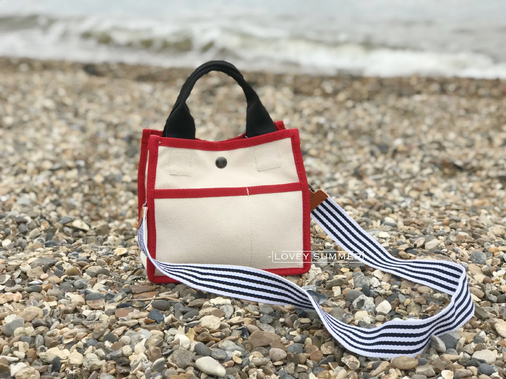 

Korea ins minority color contrast binding wide shoulder belt canvas portable single shoulder cross sail