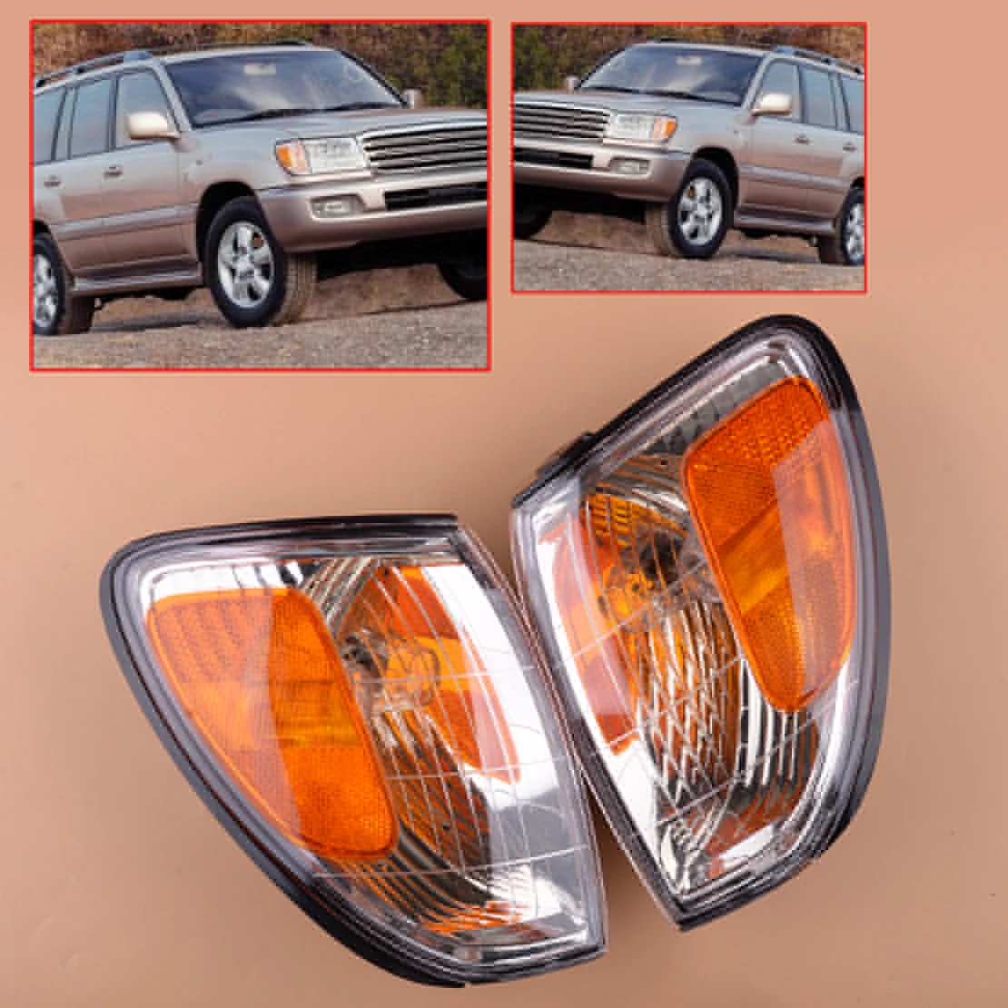 

CITALL 1 Pair 2 Pin Car Front Corner Turn Signal Light Parking Lamp Assembly No Bulb Fit for Toyota Land Cruiser LX470 1998-2007