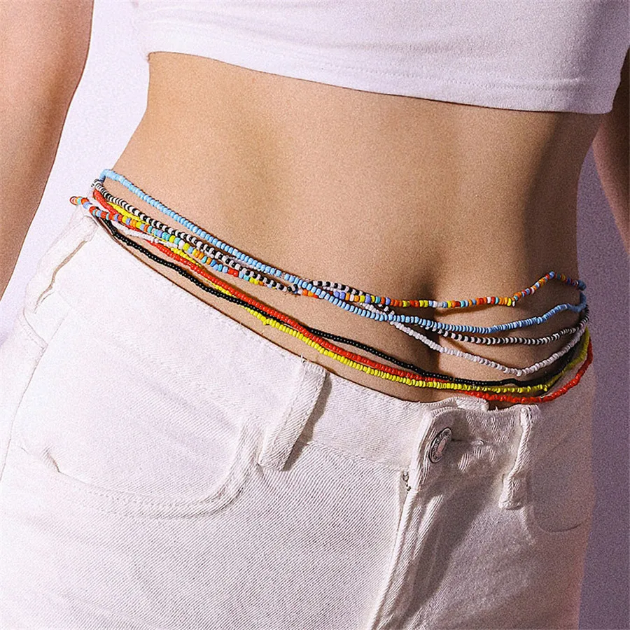 Модные Цветные ручные бусины для риса Дамская цепочка на талию ювелирное изделие