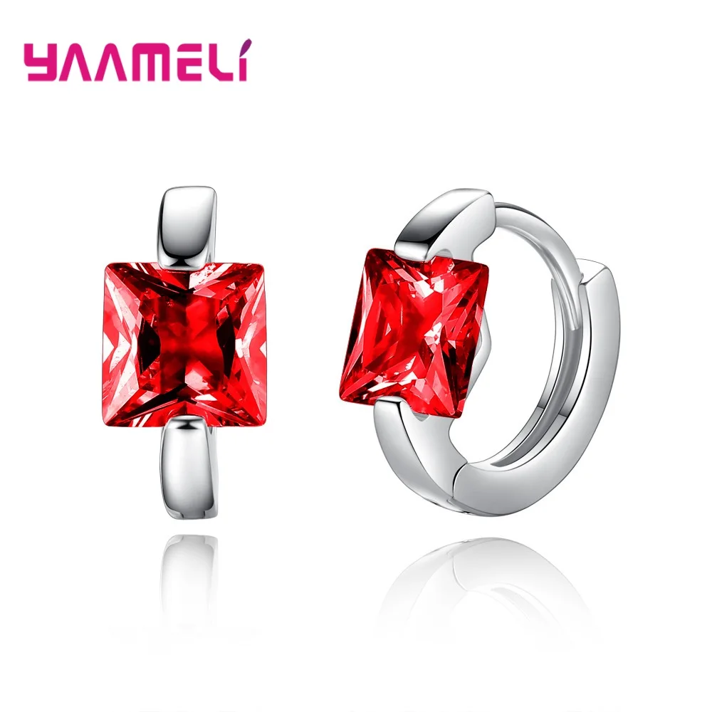 

Hot Selling Fashion 925 Sterling Silver Jewelry Elegant Top Quality Charming Square Cubic Crystal Hoop Earrings For Women Girls