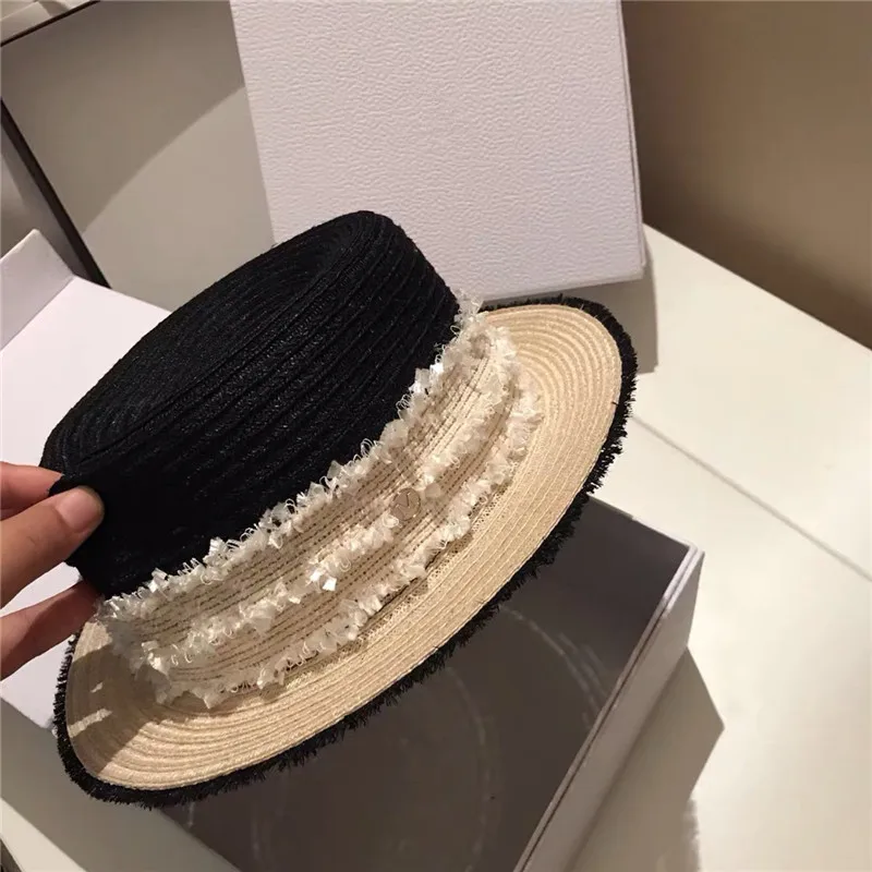 

202105-zhouxing summer grass patchwork linen brim lace ribbon grace lady fedoras cap women panama jazz hat