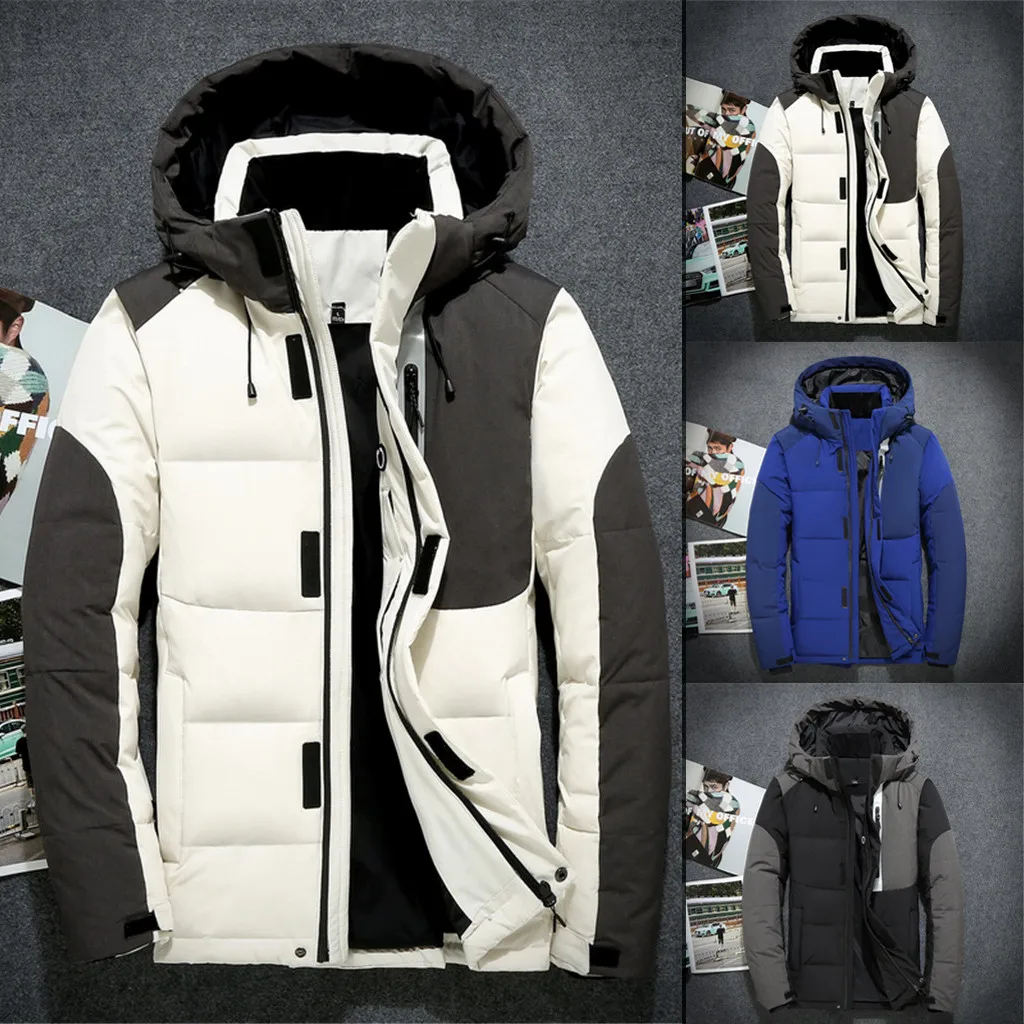 

Men New Fashion winter coat Autumn Casual Pocket Button Thermal Leather Jacket Top Coat White duck down Parkas Down Coat