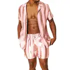 Мужской летний костюм, полосатые топы с широким подолом, короткие штаны, мужской спортивный костюм, лето размера плюс, Мужской пляжный костюм