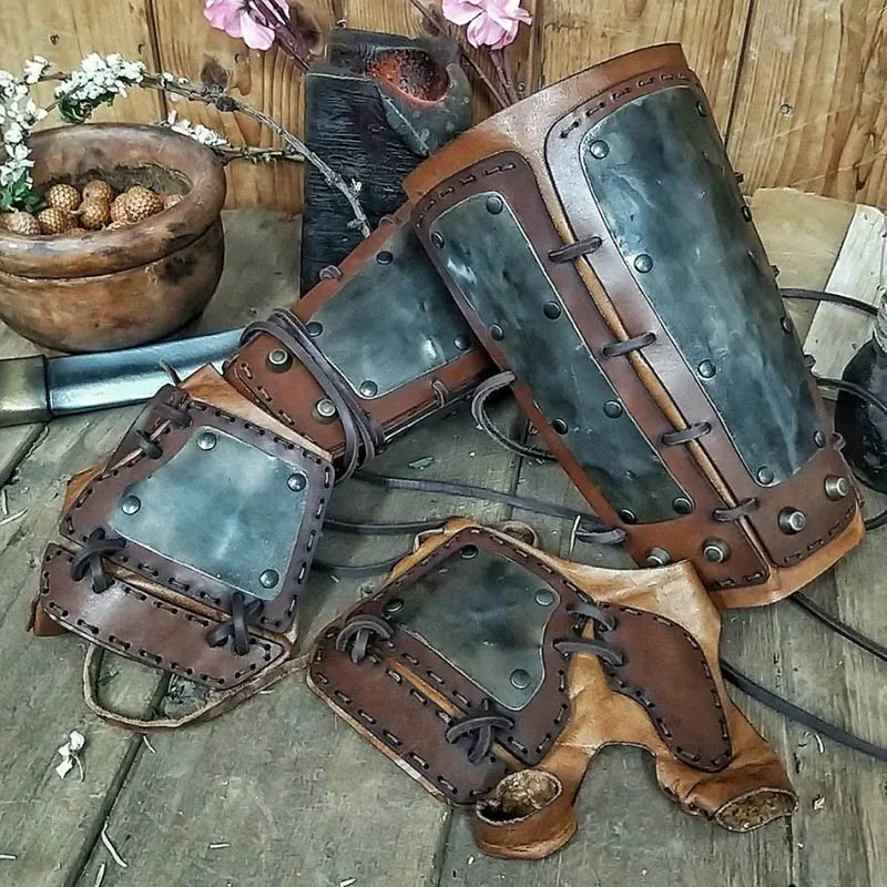Medieval Samurai Leather Arm Armor Bracer Long Gloves Viking Archer Knight Cosplay Accessory Gauntlet Steampunk Vambrace For Men |