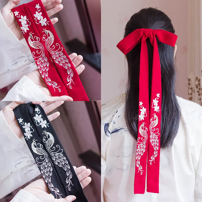 China Ancient Style Flower Hanfu Embroidery Hair Band Fairy Hair Ribbon Chinese Wedding Party Headbands Bride Hair Accessories