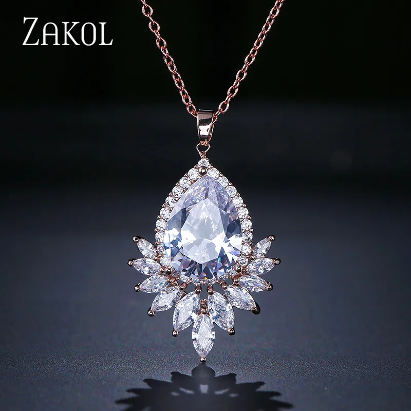 Модное женское ожерелье подвеска ZAKOL с фианитами сверкающее большое в форме
