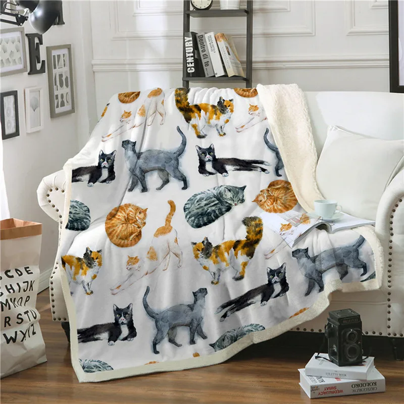 

New sofa bed cat cover cartoon pet animal print super soft warm winter wool blanket