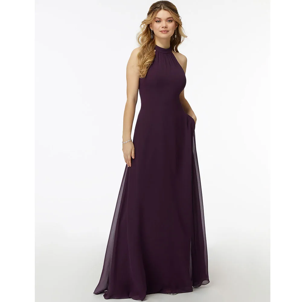 

Женское шифоновое платье с лямкой на шее, вечернее платье до пола, свадебное платье