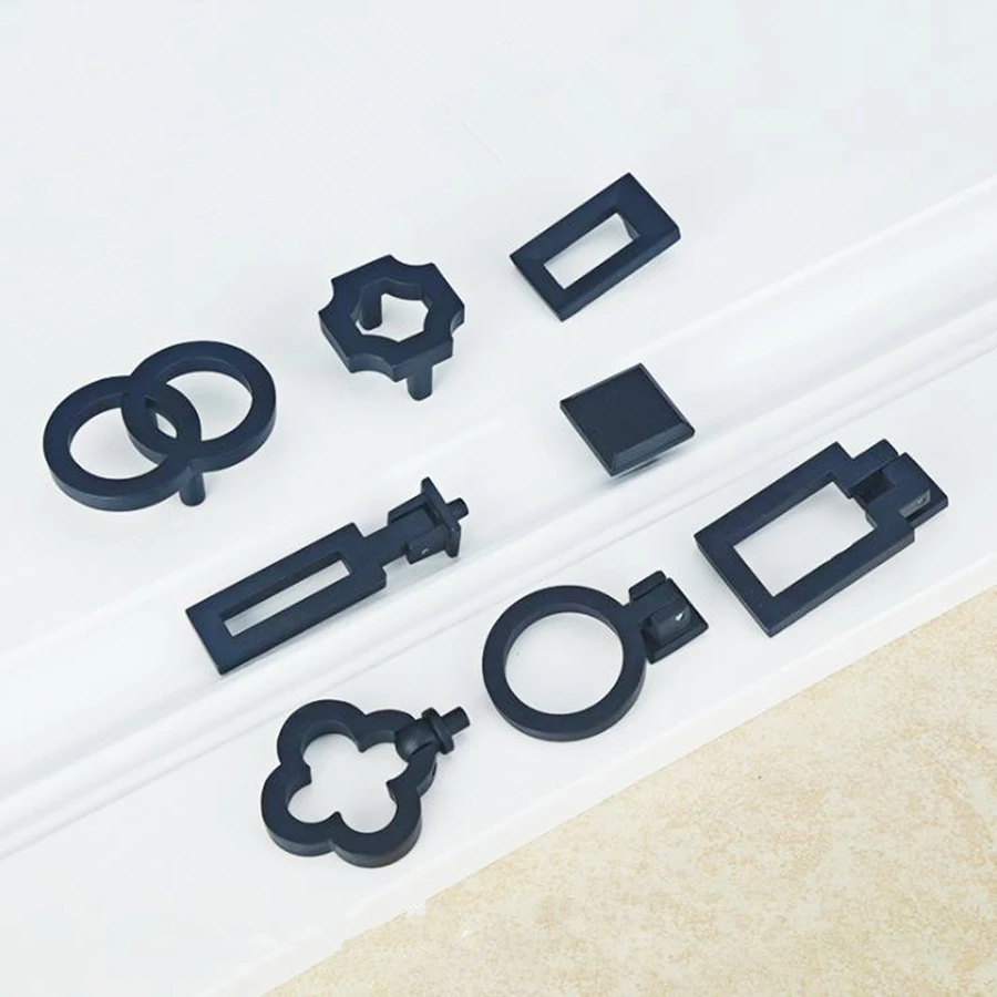 Черная ручка из цинкового сплава для ящика шкафа дверцы художественная мебель в