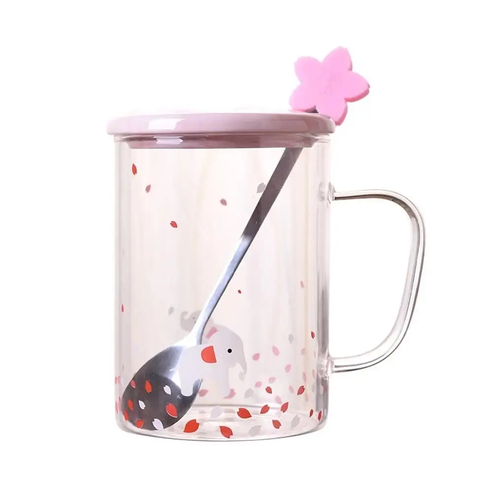 

Tea Cup Sakura Pattern Coffee Pots Bar Restaurant Coffee Mugs Creative High Borosilicate Glass 450ml Insulated Thermal Drinks