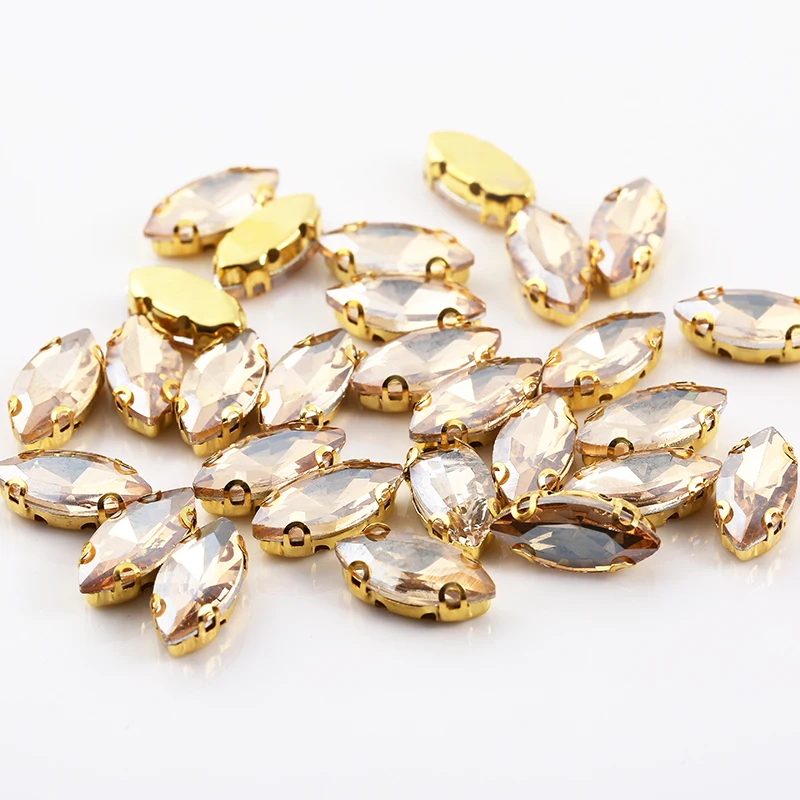 Champagne Ресен 7x15mm 50 шт./упак. D Форма коготь на камнях лошадиный глаз faltback Стекло Швейные Стразы с отверстиями DIY Швейные аксессуары - Цвет: Champagne