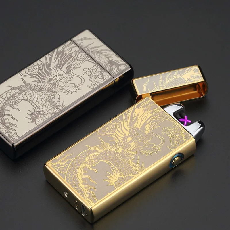 

Luxury Electronic Lighter Metal Double Pulse Arc Lighter USB Rechargeable Flameless Electric Smoking Cigar Lighter